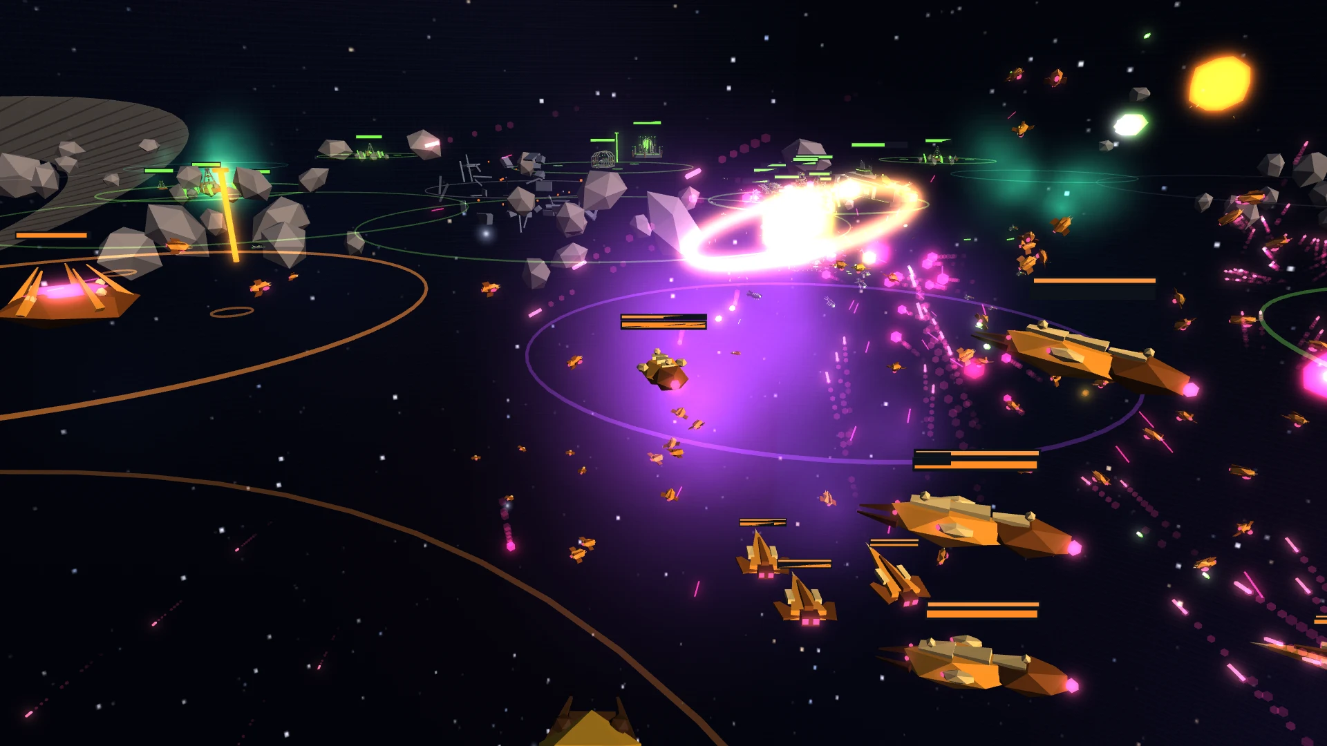 Hive broods and carriers pushing into Blight lines through an asteroid field
